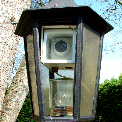Backyard lantern cam close-up